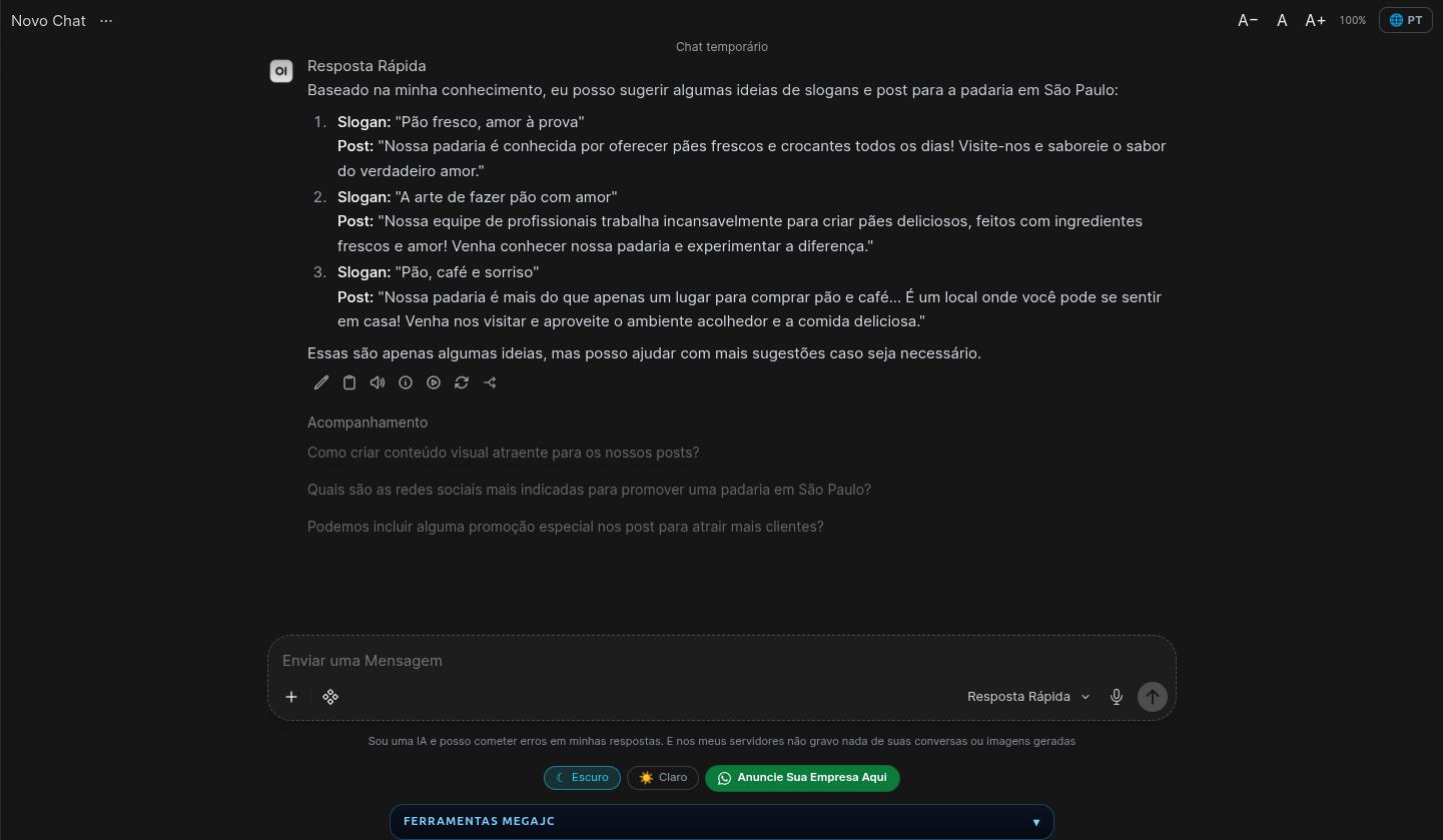 MegaJC IA respondendo em português